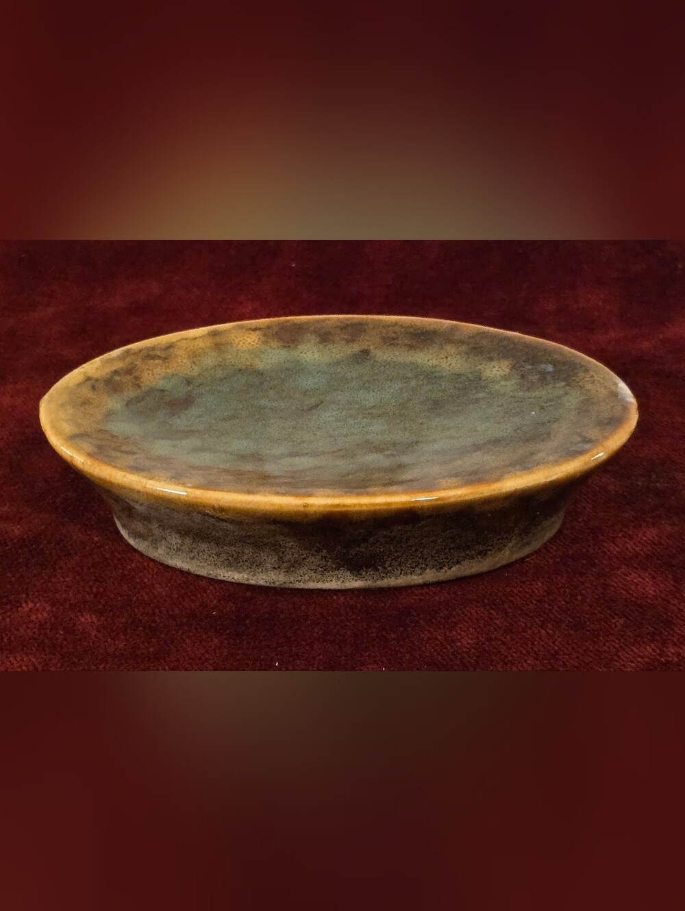 Vintage Mirostowice Polish Pottery Soap Dish / Trinket Tray - MCM Brown & Green